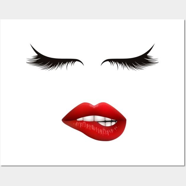 Eyelashes and red lips Wall Art by My Word Art